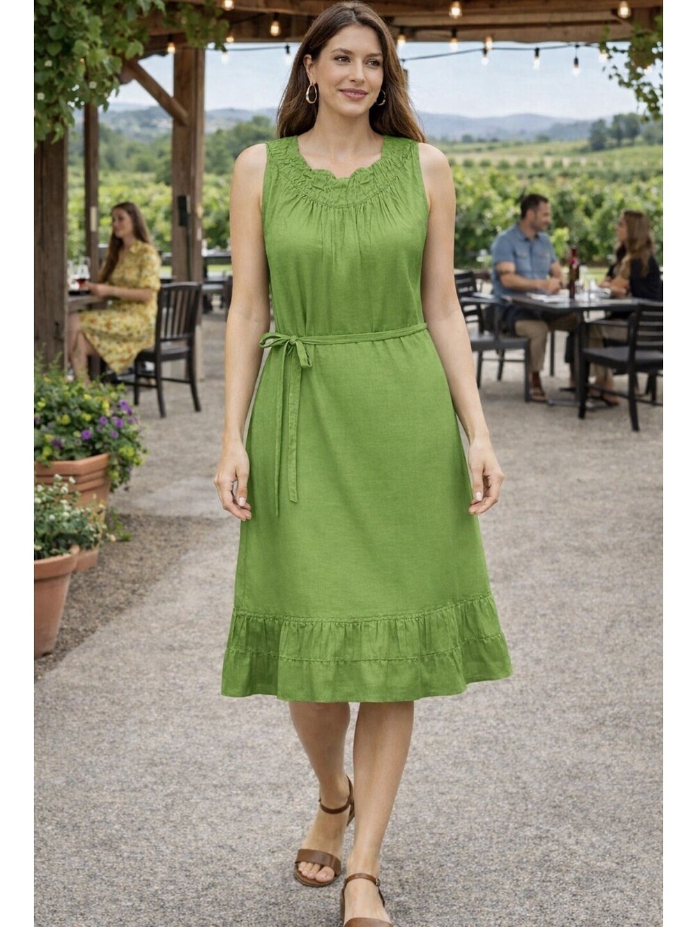 Talbots Ruffle Hem Spring Wedding Guest Dress cotton sleeveless womens 8P Lined